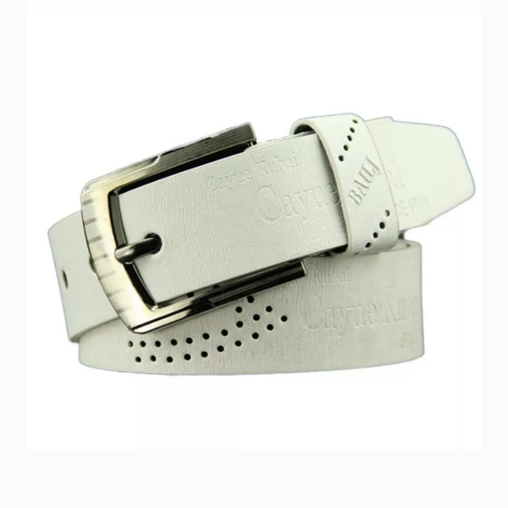 A dozen men's white belts